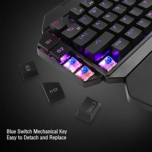 BlueFinger RGB One Hand Mechanical Gaming Keyboard and Backlit Mouse Combo,USB Wired Rainbow Letters Glow Single Hand Mechanical Keyboard with Wrist Rest Support, Gaming Keyboard Set for Game - Thumbnail 3