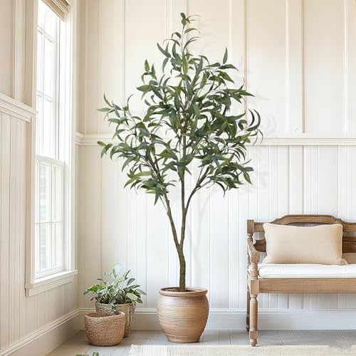 Celestdeco 6.73ft Artificial Eucalyptus Tree, Faux Tree with Lifelike Leaves, Fake Eucalyptus Tree...