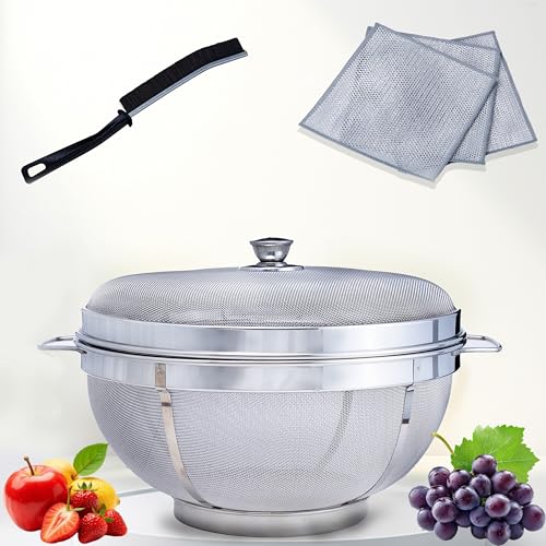 Koopso 12 inch Round Fruit Basket with Lid | fruit Basket with Net | Fruit Basket for Dining Table | Fruits Basket with Net Cover – Decorative Steel Mesh Storage Bowl