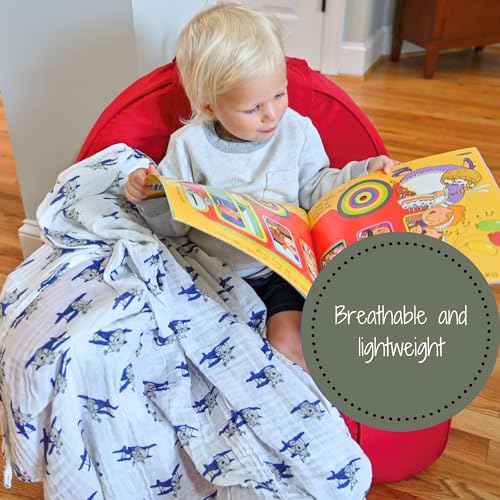 Image of LollyBanks Muslin Swaddle Blanket, 100% Muslin Cotton Baby Blankets for Boys, 47 X 47 Inches Baby Boy Swaddles, Breathable and Lightweight Infant Blanket, Newborn Essential, Registry (Airplane Print)