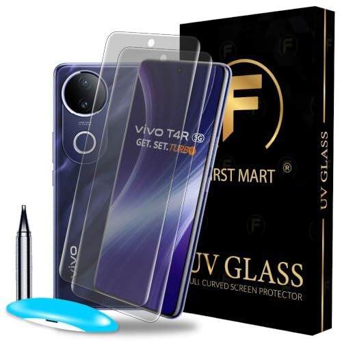 Image of FIRST MART Matte UV Tempered Glass for Vivo T4 and Vivo T4R 5G, 2 Pack | Anti-Glare Curved Screen Protector, 9H Scratch Resistant, Fingerprint Compatible, Case-Friendly
