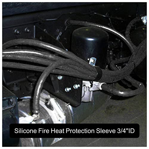 Image of Fuel Line Heat Shield Insulation Heat Shielded Fire Thermo Armor Fire Sleeve Silicone Coated Fiberglass Heat Protection for Automotive Hose Lines & Electrical Wiring-(Black 3 /4 inch ID x5FT)