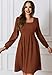 MarryUP Womens Knit Sweater Dresses 2025 Cute Balloon Long Sleeve Square Neck Casual A-Line Swing Babydoll Ribbed Dresss with Pockets Caramel L