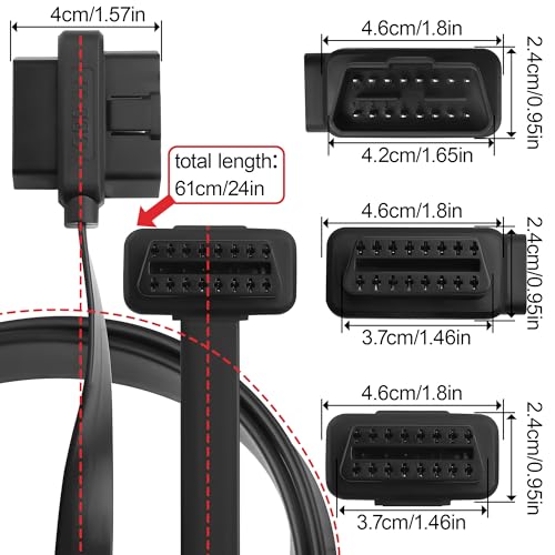 Image of OBD Slim Extension Cable,16 Pin OBD2 Male to Female Ribbon Extension Wire, Diagnostic Universal OBD II Convert Cable (16-pin Male and Female Connectors with Two Ports)