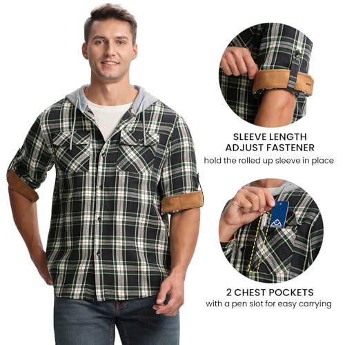 TBMPOY Men's Flannel Hoodie Shirts Plaid Casual Button Down Long Sleeve Lightweight Hooded Button Up Shirt with Pockets3