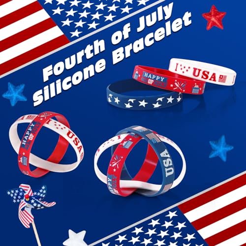 4th of July Party Favors Rubber Bracelets 30PCS USA American Flag Red White and Blue Silicone Wristbands for Kids Independence Day Party Fourth of July Patriotic Classroom Prizes Gifts Accessories - Image 6