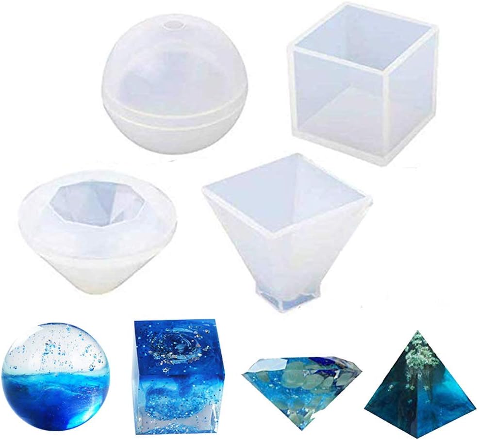 Funsmore Resin Casting Molds Silicone Epoxy Resin Molds Including Sphere Cube Pyramid Diamond for Polymer Clay, Crafting, Resin Epoxy, Jewelry Making