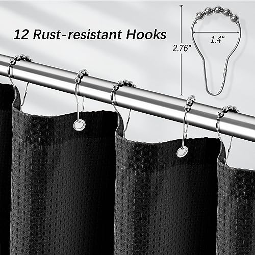 Extra Long Shower Curtains 96 inch Black Waffle, Heavy Duty 256GSM Modern Shower Curtain for Bathroom, Machine Washable,Water Resistant with 12 Metal Hooks, 72Wx96H by PANGSINNE - Image 4