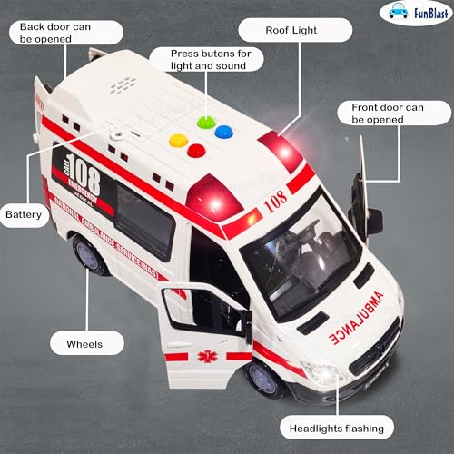 Image of FunBlast Ambulance Toy for Kids with Light & Siren Sound Effects - Pull Back Friction Power Ambulance Vehicle Toy for Kids,Boys,Girls (Multicolor)