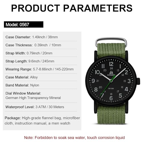 Image of LN LENQIN Mens Watches Unisex Military Sport Nylon Strap Stylish Luminous Fashion Analog Quartz Watch for Men Waterproof Army Tactical Casual Wristwatch