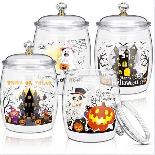 Nuogo 4 Pcs 64 oz Cookie & Candy Jar Plastic Jars with Lids Decorative and Candy Container...