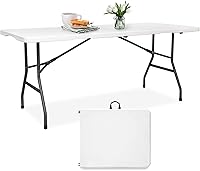 Pollilar 6FT Folding Plastic Table - Heavy Duty HDPE Portable Fold-in-Half Banquet Table for Parties, Picnics, Camping, Weddings - White