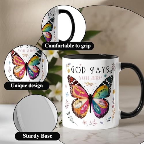 BelleFlair 1 Christian Butterfly Mug Gifts for Women, Religious Coffee Cup 11oz(325ml) with Bible Verses, Inspirational Mugs for Sister, Daughter, Grandma, Faith Presents, Ceramic Tea Cup - Image 2