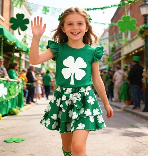 Image of Girls Skirt Set 2 Piece Outfit Toddler Summer Clothes Ruffle Sleeve T-Shirt Bow Knot Tutu Skirt Outfit Set