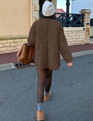 Flygo Women's Oversized Quilted Lightweight Jacket Button Down Puffer Padded Outerwear with Pocket(Coffee-L)3