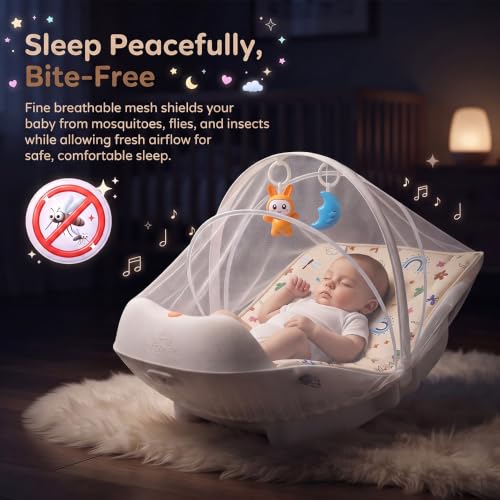 Image of StarAndDaisy Baby Musical Play Gym with Kick Piano & Hanging Toys, Play Gym for Babies 0 to 24 Months, Ergonomic Rocker with Mosquito Net for Sensory Play & Early Development