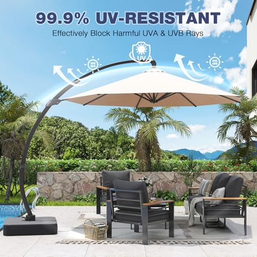 Image of Aoxun Aluminum Patio Furniture Set with Umbrella 5 Seats, Oversized Outdoor Sectional with Washable Thick Cushions, Coffee Table, Patio Conversation Sets for Porch, Balcony, Deck