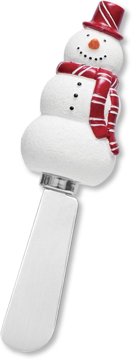 Wine Things Snowmen Cheese Spreaders, Hand-Painted Resin Handles with Stainless Steel Blades for Spreading Cream Cheese, Butter, and Jam, Assorted Designs, Set of 4