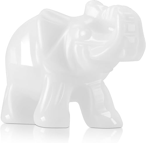 Figuras de elefante con piedras preciosas de jade blanco, 1 unidad, figuras de elefante pequeño, estatuas de animales de cristal curativo talladas a