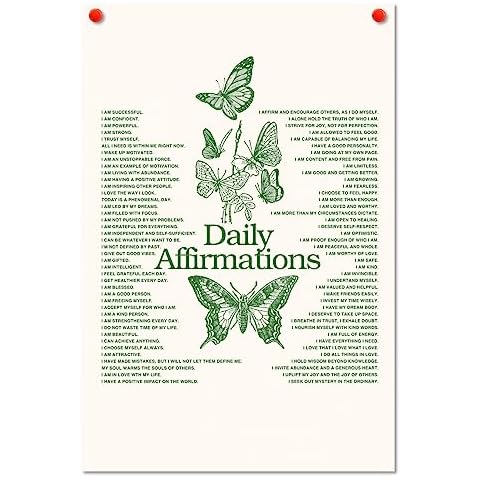 MINI ZOZI Daily Affirmation Wall Decor Canvas Art Aesthetic 16X24 Trendy Funky Retro Vintage Indie Sage Green Butterfly Y2K Indie Earthy Bedroom Large Posters Affirmations Quotes Photo Print Cute Room Cover