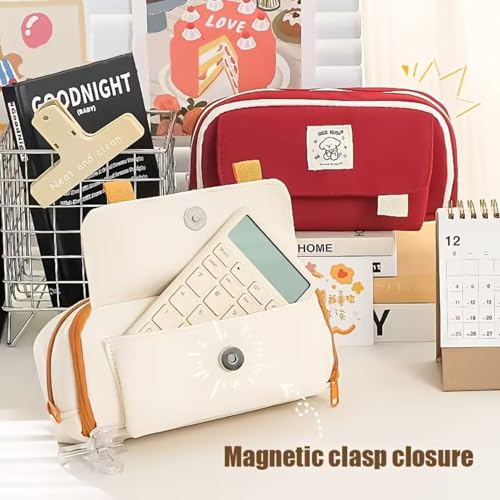 Image of Kawaii Cute Aesthetic Pencil Case for Girls & Boys | 3 Layer 6 Compartment Large Capacity Pencil Pouch with Zipper | Cartoon Stationery Organizer Bag for Students & Kids (So Cute - Creem)