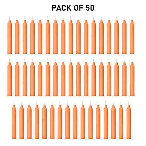 Image of AuraDecor Pack of 50 Stick Candles || Especially Meant for Healing, Chakras, Ritual Candles, Decoration, Lighting, Home Decor || Burning Time 3 to 4 Hours Each (Orange), Paraffin Wax