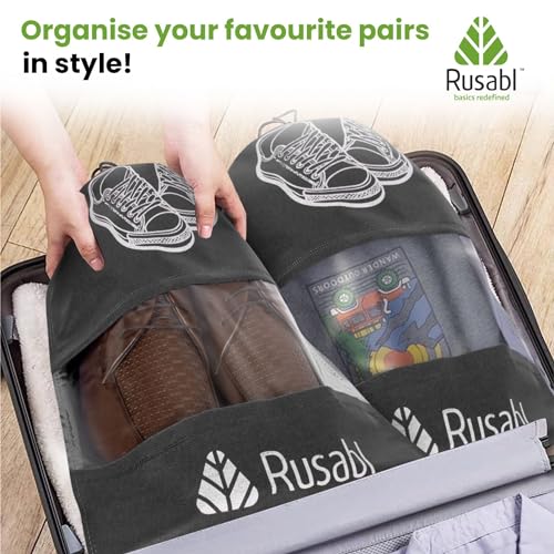 Image of Rusabl Shoe Bag for Travel (Pack of 9, Black) Non Woven, See Through Window, Drawstring Closure, Travel Organiser Pouch for Women & Men Sports Shoes, Sandals, Slippers, Footwear Cover for Travelling
