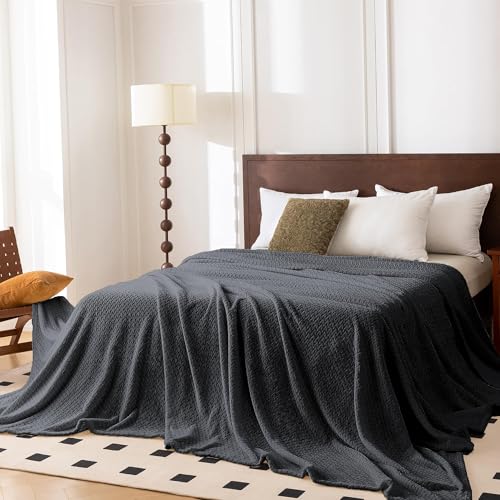 Oversized King Fleece Blanket 120x138 Inches, Seamless Soft Cozy 3D Jacquard Flannel Blanket 10'x11.5' Extra Large for Bed, Sofa, Couch, Travel & Camping, California King Throw, Dark Grey Leaf