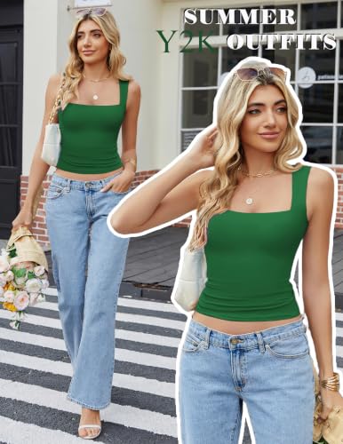 Image of Avidlove Women's Square Neck Tank Top Double Lined Basic Crop Tops Going Out Shirt Slim Fit Summer