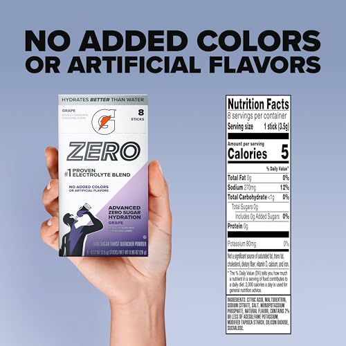 Image of Gatorade Zero Sugar Powder, Grape, (32 Servings) | Electrolyte Powder Drink Mix, No Artificial Flavors, No Added Colors, Zero Sugar, Sports Drinks, Hydration