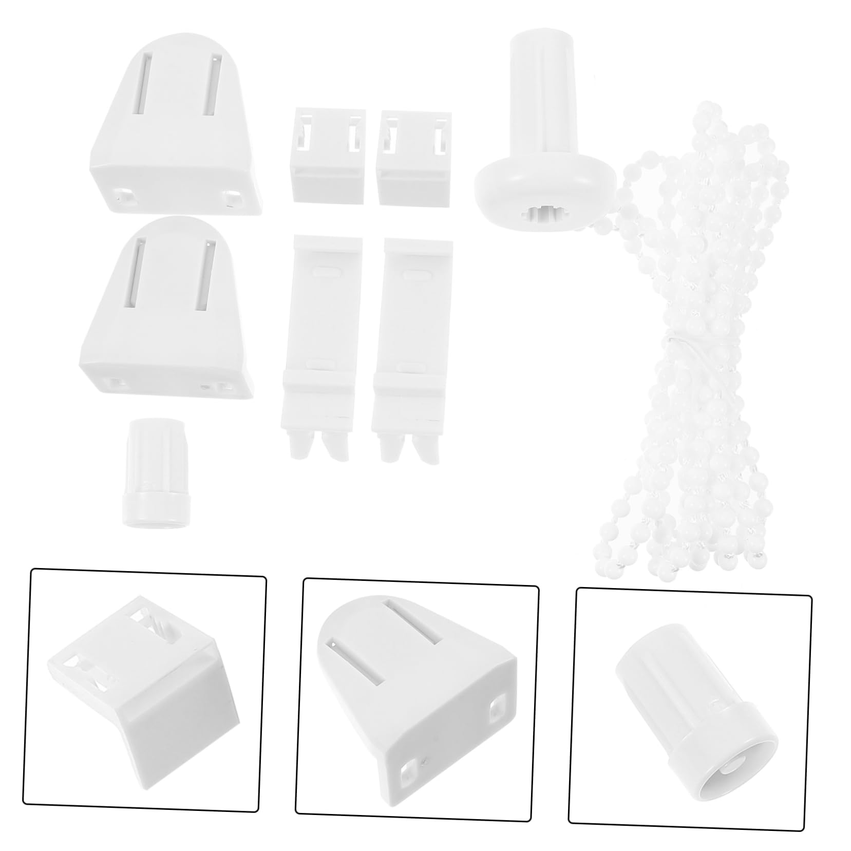 MUCKLILY 2 Sets Roller Blind Fittings Kit with Beaded Chain Loop Beads Fixed Hooks Sturdy Material Smooth Quiet Operation Easy Installation for Curtain Repair