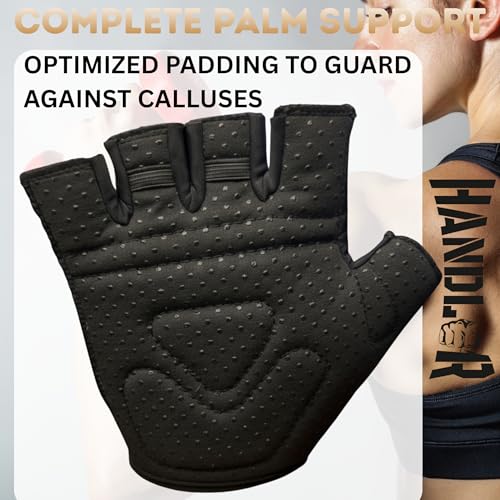Image of Harcos Handler Lycra Weight Lifting Gym Gloves - Dotted Anti-Slip Cushion Grip Palm | Fingerless Gym Gloves for Men Workout Glove for Men & Women Crossfit, Bodybuilding, Pull-Up (Black, Large)