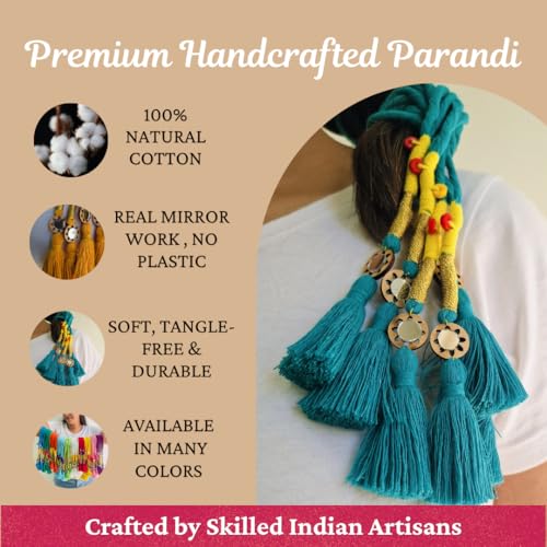 Image of Zippy Flora Handmade Boho Parandi / Paranda Traditional Hair Accessory for Women & Girls | Ethnic Braided Hair Tassels, Choti Hair Extension, Decorative Braid Jewelry for Festive & Wedding Hairstyles (Neelima Aqua Blue)