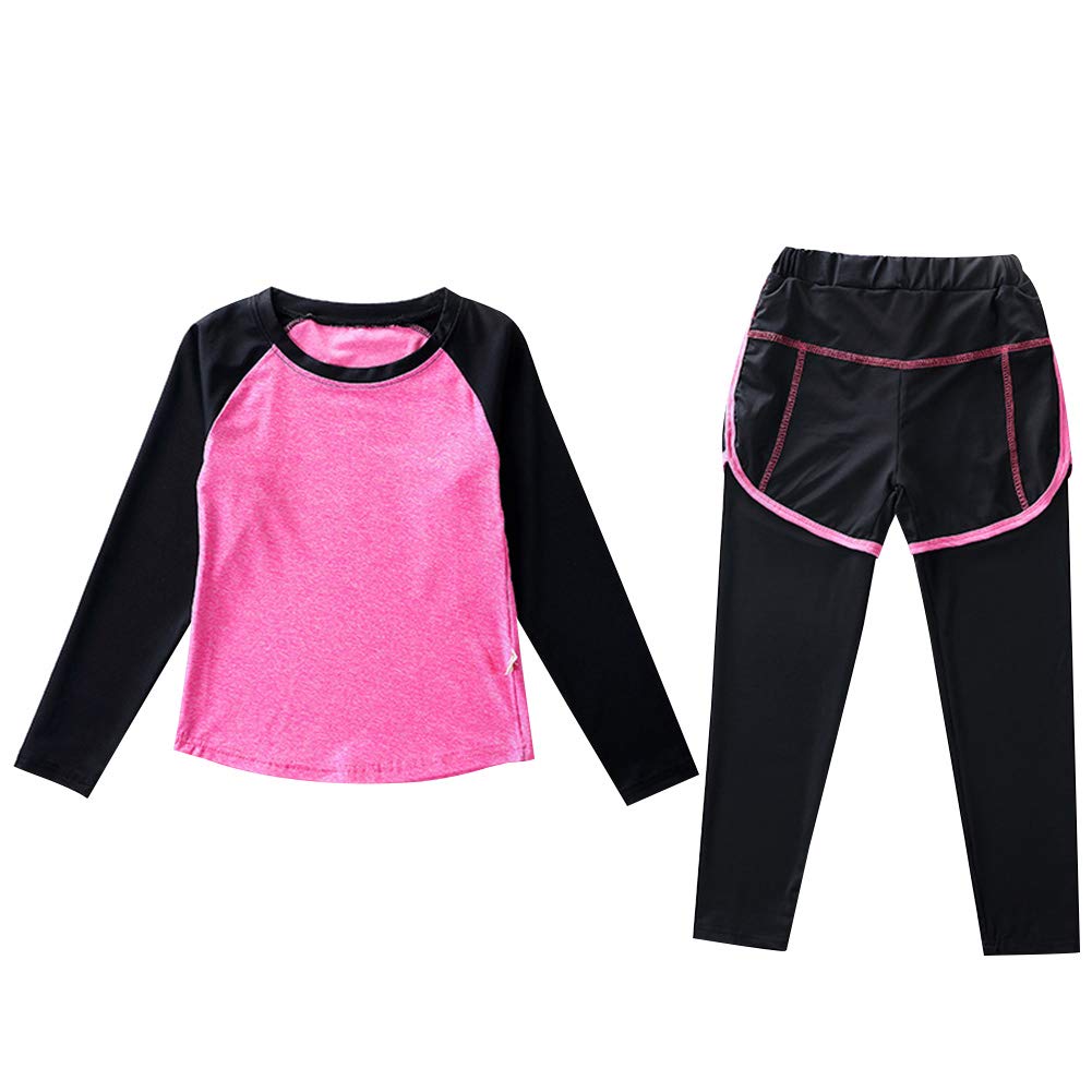 amropi Niñas Camisas Deportivas Tops y Jogging Yoga Larga Pantalones Conjunto Ropa Elástica Deporte Ejercicio Trajes por 3-16 años