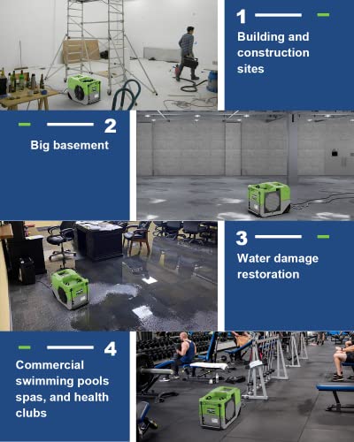 Image of ALORAIR 264 PPD Commercial Dehumidifier with Pump, Industrial Dehumidifier with Pump Up to 3,000 Sq.Ft, Compact, Portable, for Water Damage Restoration, Basement, Crawl Space, Green