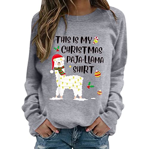 Weihnachtspulli Lustig Damen Baumwolle Alpaka-Druck Oversize Damen Ugly Weihnachtspullover Funny Christmas Sweater Pullover Winter Weihnachten Sweatshirt Cover
