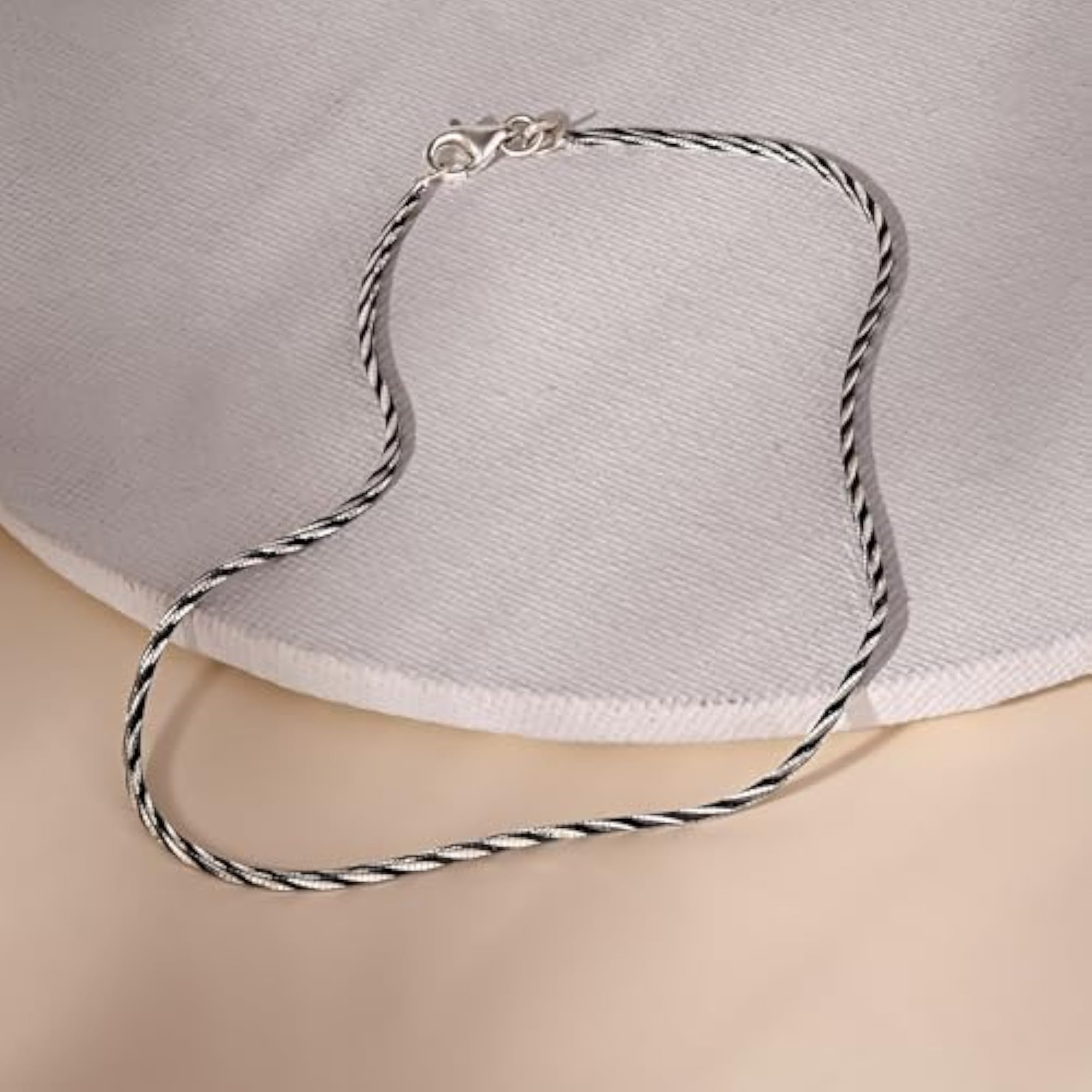 Women's Pure Silver Twisted Enamel Anklet, Elegant Design