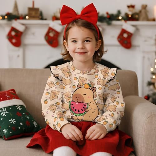 Girls Long Sleeve Shirts for Kids Cute Ruffle Shoulder Casual Crew Neck Sweatshirts Pullover Tops Age 1-8 Years2