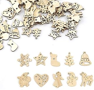 Skystuff 100Pcs Wooden Embellishments Wooden Christmas Decorations Christmas Wooden Craft for Tag Decoupage Embellishments, DIY Scrapbooking Card Making, Christmas Tree Hanging Ornaments