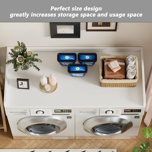 MSFE Werkblad voor wasmachine en droger, 122 x 60 x 7 cm, wasmachine-onderlegger, wasmachinerek, afdekking wasmachine, opslag en organisatie - Afbeelding 5