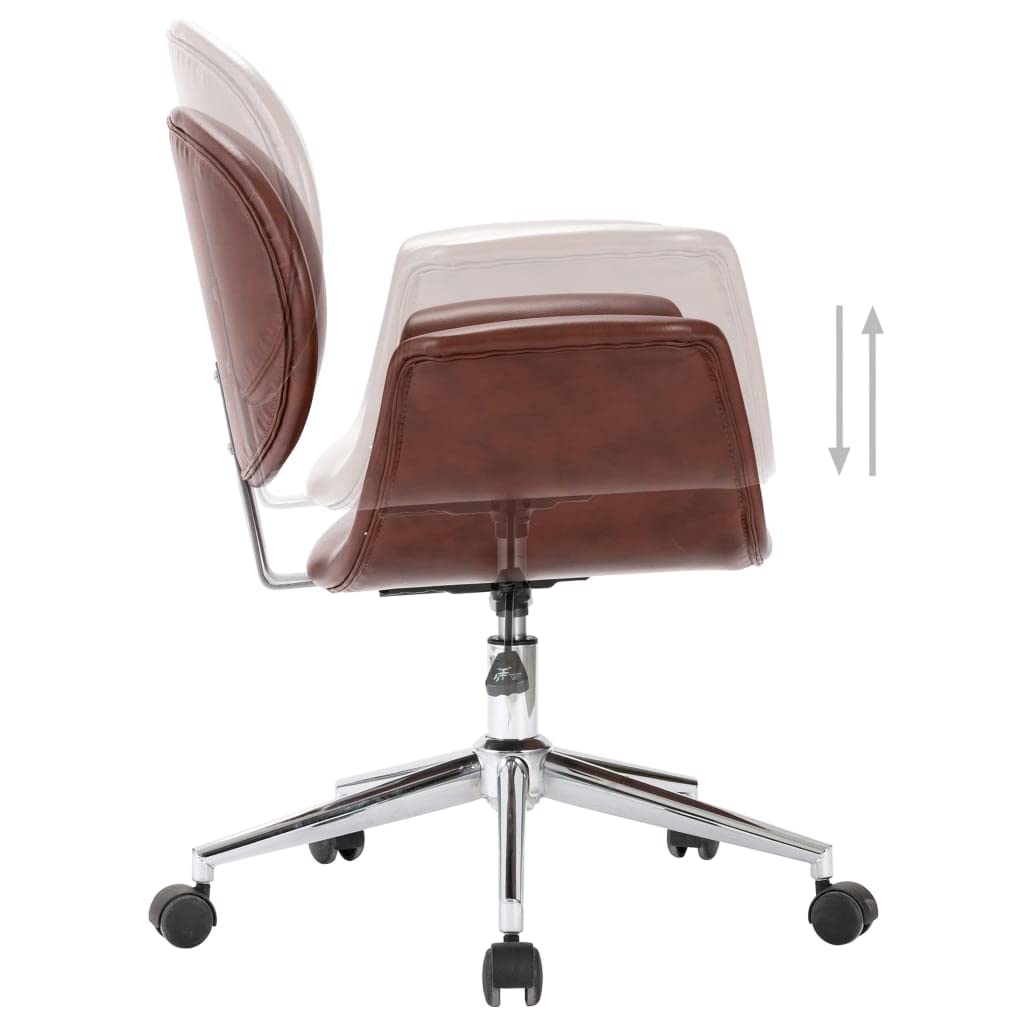 Silla de comedor giratoria de piel sintética, color marrón, giratoria 360°, mecanismo de elevación de gas, asiento y respaldo ergonómicos, acolchado grueso