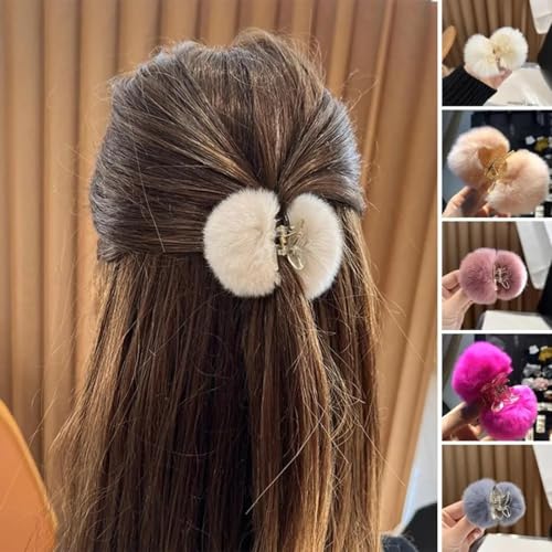 YUEZHAN Stirnband Haarband Damen Haar Klaue Starke Klauen Fadless Fall-Resistent Nicht Abwurf Feste Rutsch Feste Flauschige Bälle Plüsch Haars Pange Haar-Zubehör Light Pink