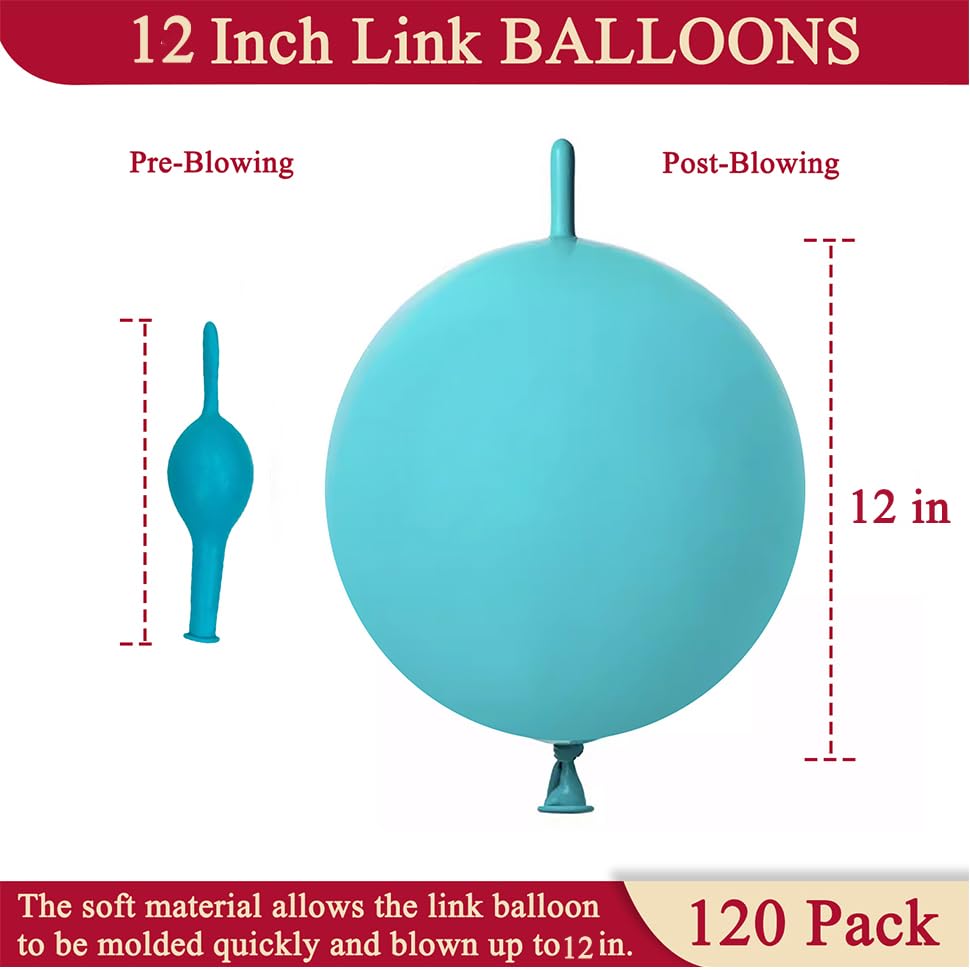 Image of Teal Blue Link Balloons 12 Inch 120 Pcs Latex Quick Linking Balloon for Birthday Wedding Party Festival Decorations