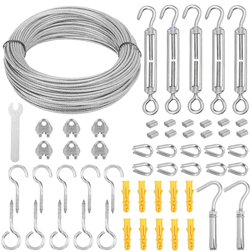 Belle Vous Kit de Alambre y Tensores M5 - Cable de 30 m x 2 mm para Tendedero Toldos Exterior Interior - Set de Cuerda de Acero Inoxidable con Tensor Ganchos Tornillos y Fijaciones
