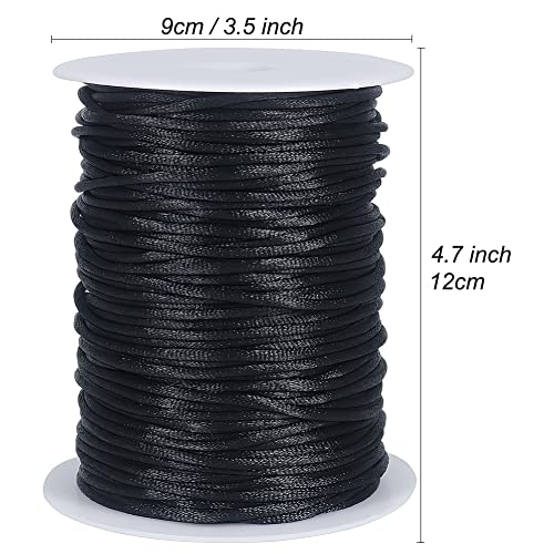 Image of Tenn Well 3mm Satin Cord, 328 Feet Silky Nylon Rattail Cord for Macrame Projects, Dream Catchers, Chinese Knotting, Arts and Crafts Black (Pack of 2)