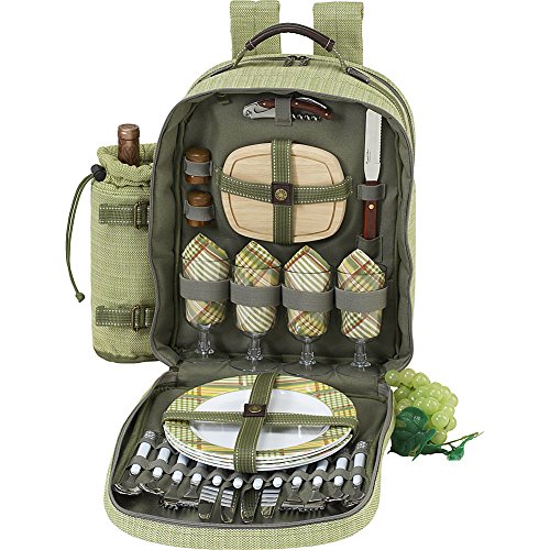 Picnic at Ascot - Deluxe Equipped 4 Person Picnic Backpack with Cooler & Insulated Wine Holder - Olive Tweed