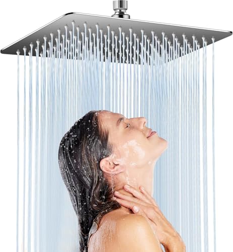 Kezidhp Pommeau Tete de Douche Pluie Carré en Acier Inoxydable 30 cm - Système Haute Pression, Buses Anticalcaire en Silicone, Rotation 360°, Installation...