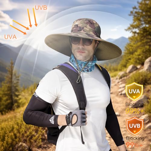 Image of Wide Brim Sun Hat for Men Women UV Protection Ventilated Summer Hats for Fishing Hiking Garden Beach