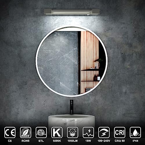 Image of Bathroom Vanity Light Bar Brushed Nickel 16.5 Inch 18W Modern Adjustable Bath Light Fixtures, Natural White 5000K Over Mirror Wall Sconces Lighting for Makeup Bathroom Cabinet