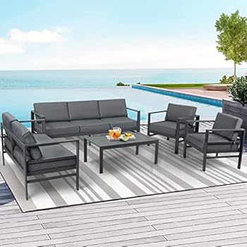 Alternative view of FYRICKYLINOO Modern Aluminum Outdoor Patio Furniture Set, 5 Pieces Aluminum Outdoor Conversation Sofa Couch Set, All-Weather 5 PCS Metal Patio Sectional Sofa Furniture Set with Coffee Table (Grey)